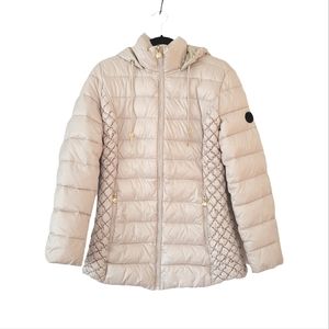 LAUNDRY BY SHELLI SEGAL Cream Beige Quilted Puffer Long Hooded Jacket